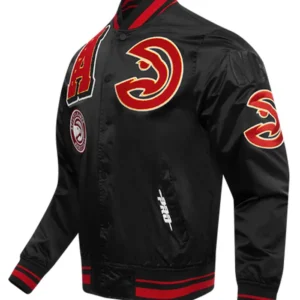 Atlanta Hawks Satin Black And Red Bomber Jacket​ Side