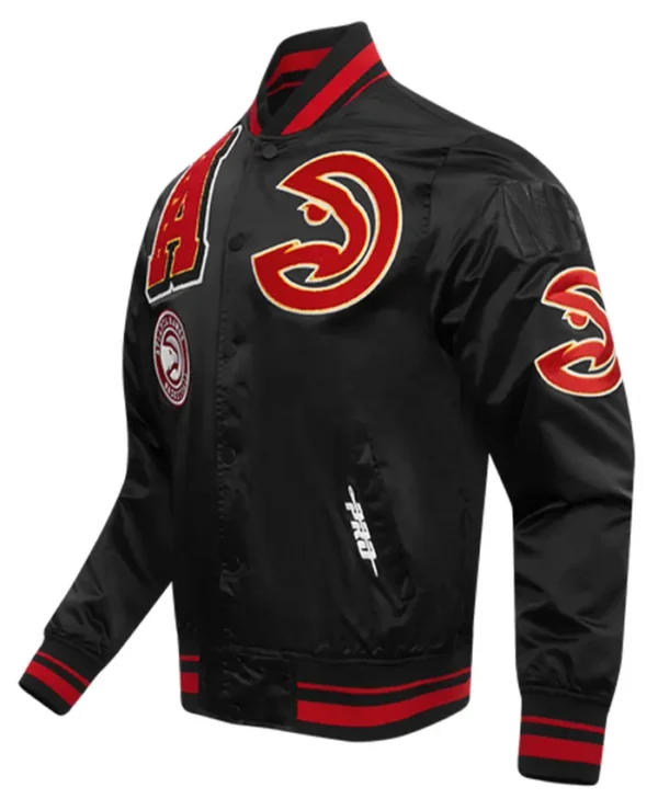 Atlanta Hawks Satin Black And Red Bomber Jacket​ Side