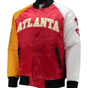 Atlanta Hawks Satin Full Snap Bomber Jacket​ Front