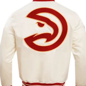 Atlanta Hawks White And Red Satin Bomber Jacket​ Back