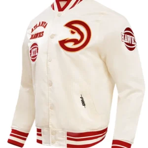 Atlanta Hawks White And Red Satin Bomber Jacket​ Side