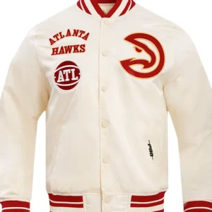 Atlanta Hawks White And Red Satin Bomber Jacket​