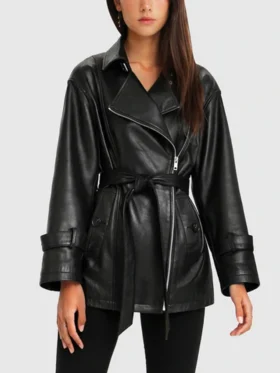 BFF Belted Peplum Leather Jacket For Womens Main