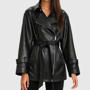 BFF Belted Peplum Leather Jacket For Womens Main