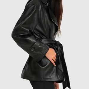 BFF Belted Peplum Leather Jacket For Womens Side