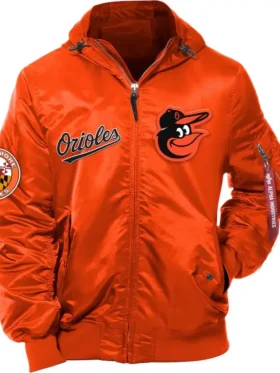 Baltimore Orioles Orange Bomber Hooded Jacket 1
