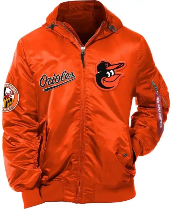 Baltimore Orioles Orange Bomber Hooded Jacket 1
