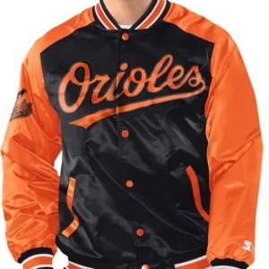 Baltimore Orioles Starter Black and Orange Varsity Satin Jacket