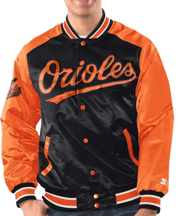 Baltimore Orioles Starter Black and Orange Varsity Satin Jacket