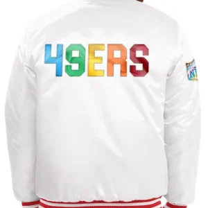 Bernadine San Francisco 49ers White Satin Jacket Back