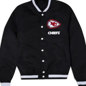 Bethany Hills Kansas City Chiefs Black Satin Varsity Jacket
