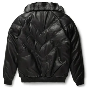 Black Fur Leather Bomber Jacket For Sale