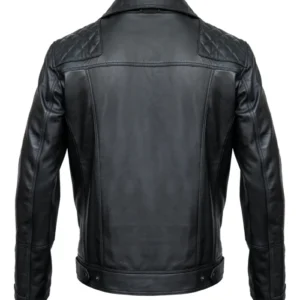 Black Mens Asymmetrical Motorcycle Leather Jacket Back