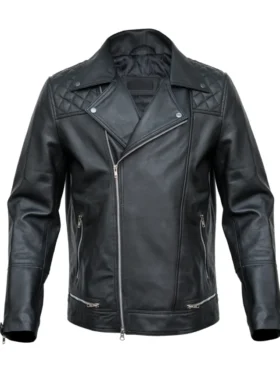 Black Mens Asymmetrical Motorcycle Leather Jacket Main