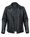 Black Mens Asymmetrical Motorcycle Leather Jacket Zipper