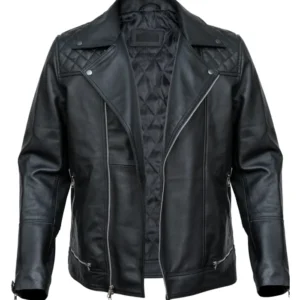 Black Mens Asymmetrical Motorcycle Leather Jacket Zipper