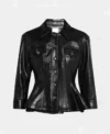 Black Womens Leather Trucker Peplum Jacket Main