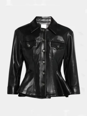 Black Womens Leather Trucker Peplum Jacket Main