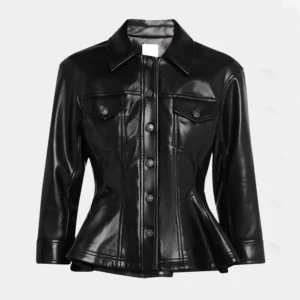 Black Womens Leather Trucker Peplum Jacket Main