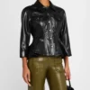 Black Womens Leather Trucker Peplum Jacket Side