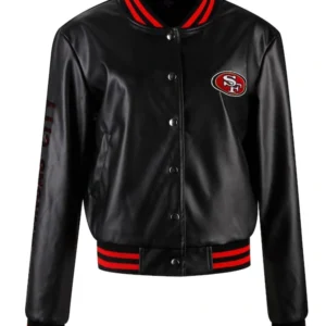 Bridget Niners Leather Black Varsity Jacket