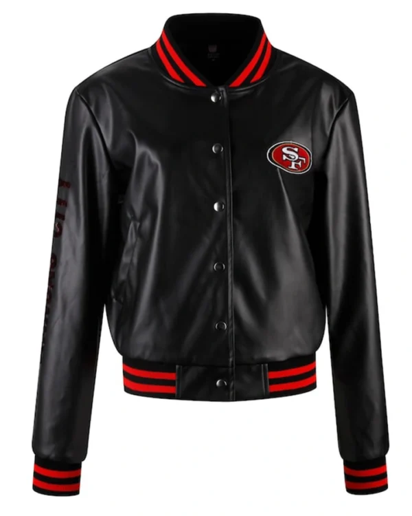 Bridget Niners Leather Black Varsity Jacket