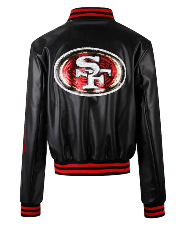 Bridget Niners Leather Black Varsity Jacket Back