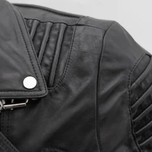 Brooklyn Mens Black Leather Biker Jacket Collar