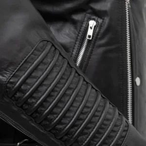 Brooklyn Mens Black Leather Biker Jacket Quilted