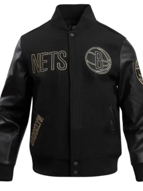 Brooklyn Nets Black And Gold Wool Varsity Jacket