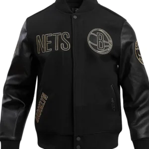 Brooklyn Nets Black And Gold Wool Varsity Jacket