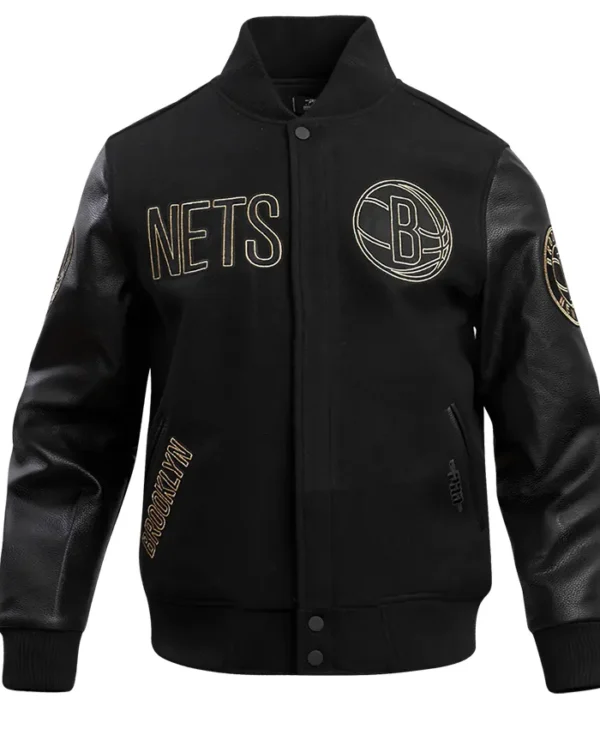 Brooklyn Nets Black And Gold Wool Varsity Jacket