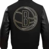 Brooklyn Nets Black And Gold Wool Varsity Jacket Back