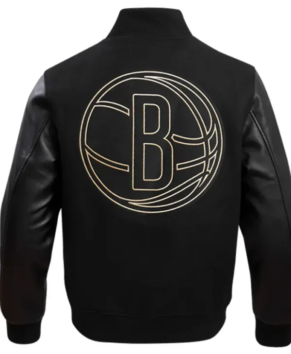 Brooklyn Nets Black And Gold Wool Varsity Jacket Back