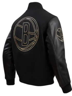 Brooklyn Nets Black And Gold Wool Varsity Jacket Back Side