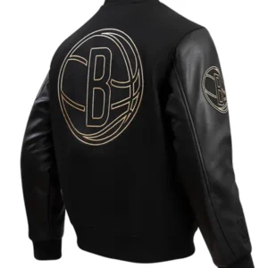 Brooklyn Nets Black And Gold Wool Varsity Jacket Back Side