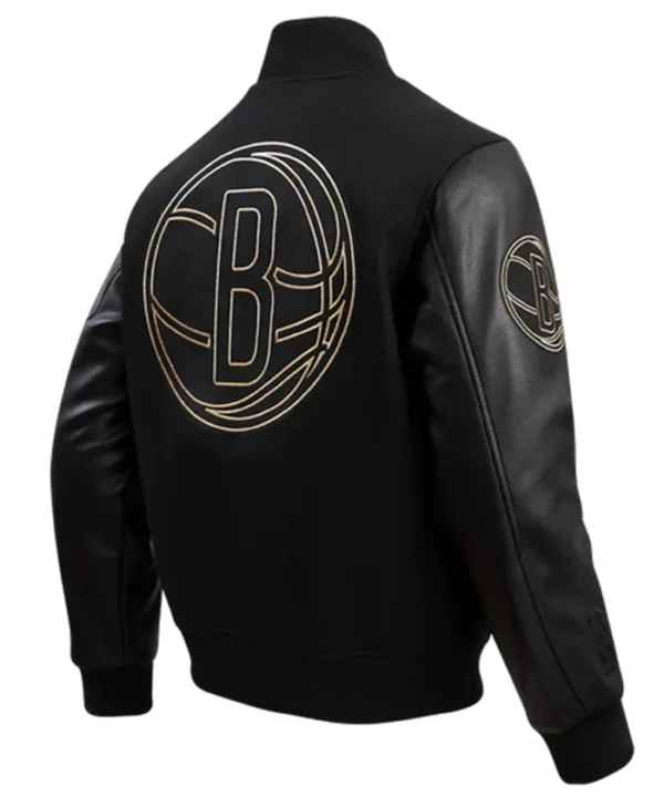 Brooklyn Nets Black And Gold Wool Varsity Jacket Back Side