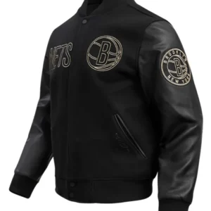 Brooklyn Nets Black And Gold Wool Varsity Jacket Side