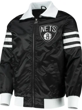 Brooklyn Nets Black And White Bomber Zipper Jacket