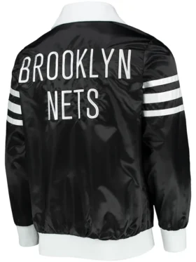 Brooklyn Nets Black And White Bomber Zipper Jacket Back