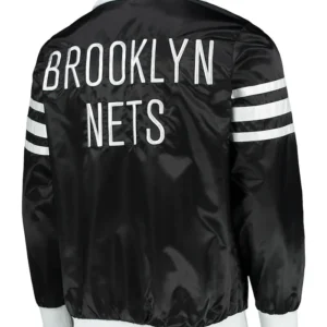 Brooklyn Nets Black And White Bomber Zipper Jacket Back