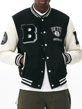 Brooklyn Nets Black And White Wool Varsity Jacket
