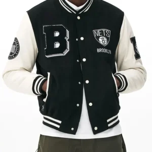 Brooklyn Nets Black And White Wool Varsity Jacket