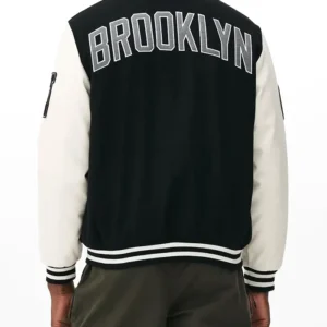 Brooklyn Nets Black And White Wool Varsity Jacket Back