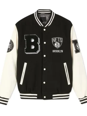 Brooklyn Nets Black And White Wool Varsity Jacket Front