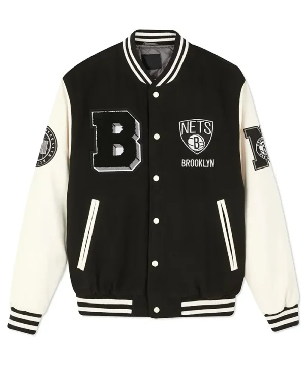 Brooklyn Nets Black And White Wool Varsity Jacket Front