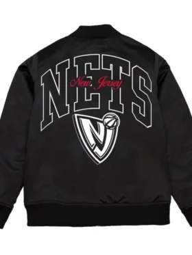 Brooklyn Nets Black Bomber Hoodie Zipper Jacket Back