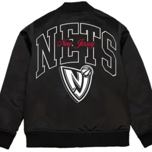 Brooklyn Nets Black Bomber Hoodie Zipper Jacket Back