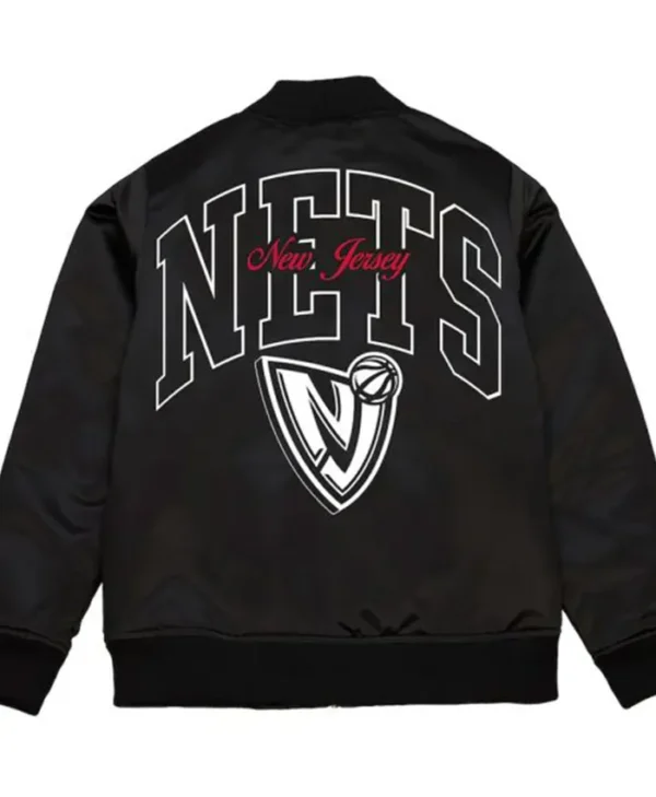 Brooklyn Nets Black Bomber Hoodie Zipper Jacket Back