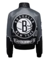 Brooklyn Nets Black Leather Bomber Jacket Back